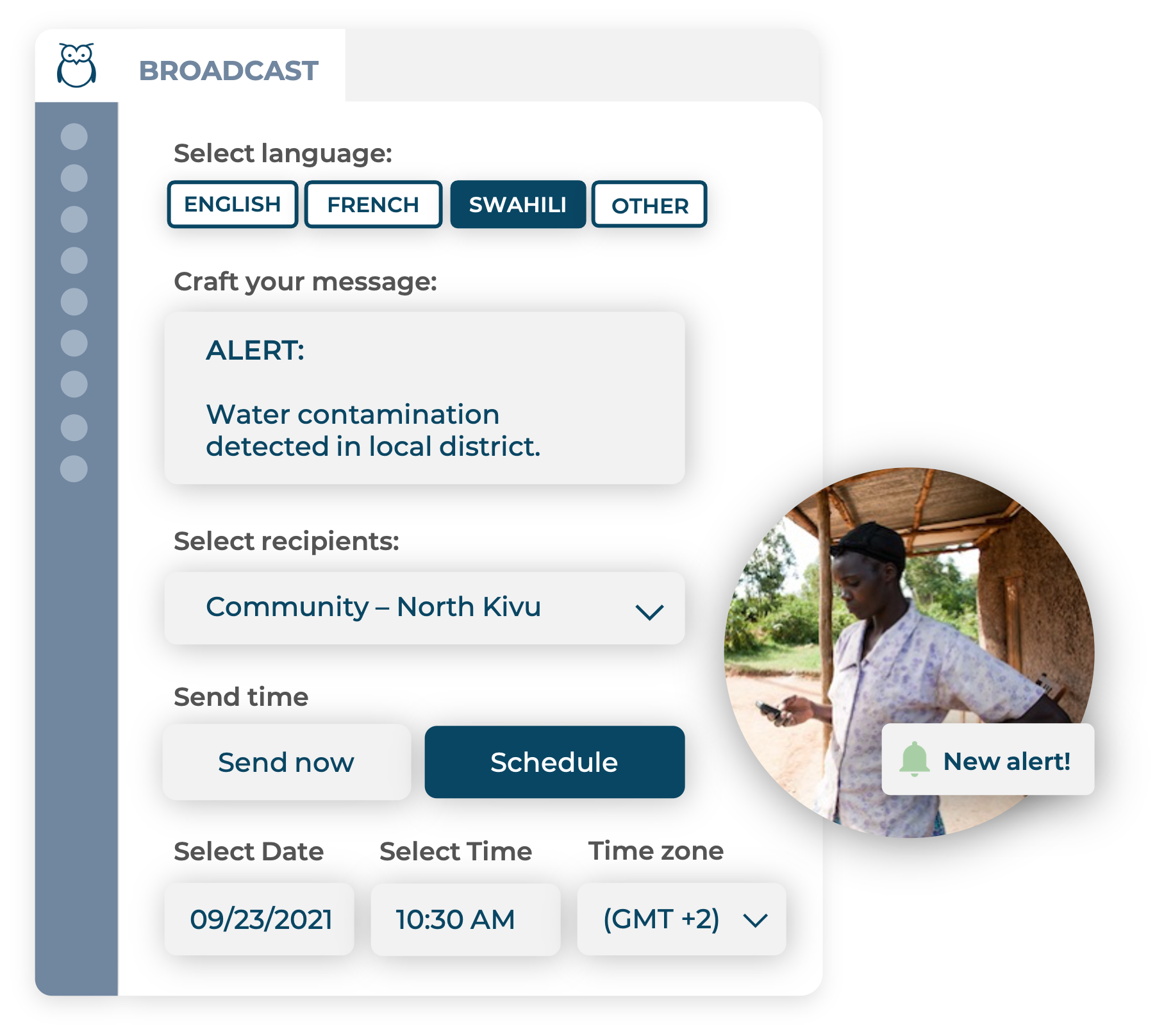 Ulula Broadcast platform screen to craft and schedule messages
